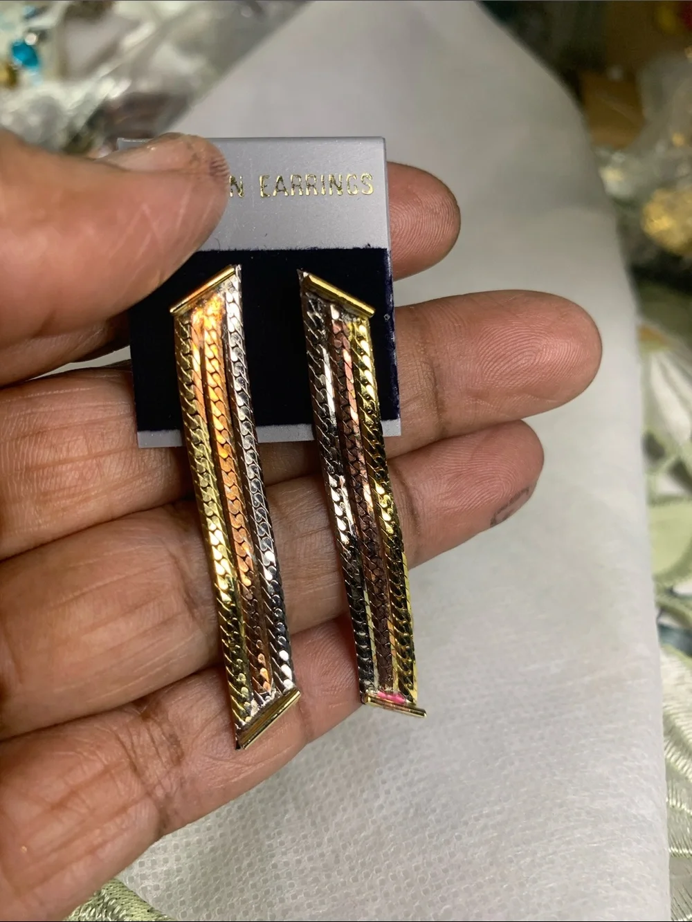 Gold, Silver & Rose Gold Multicolor Dangle Earrings